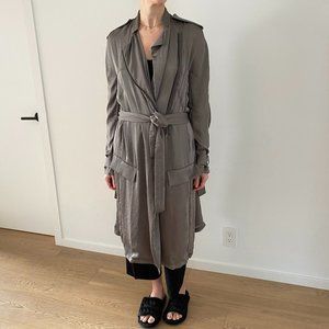 Haider Ackermann grey technical satin trench coat, size 36FR (fits like a 6US)